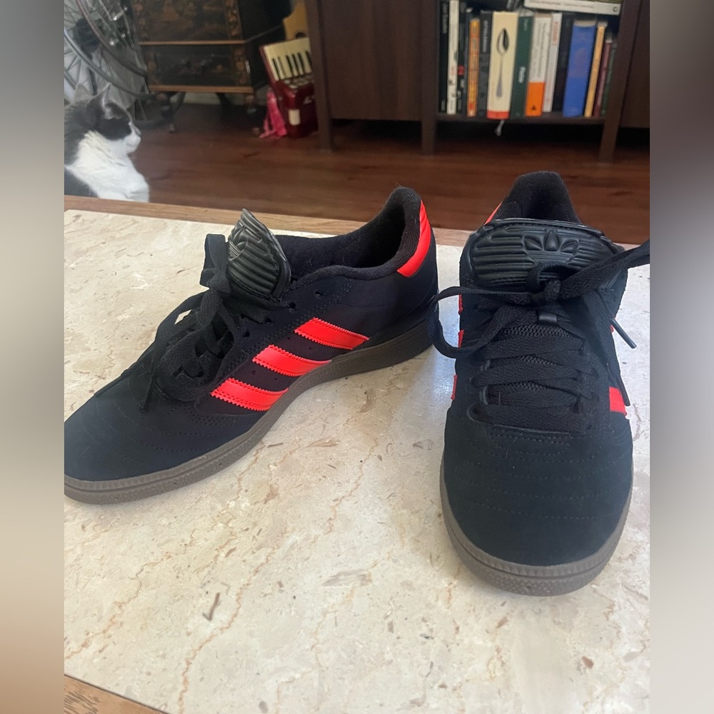 Adidas Busenitz Black Sneakers with Vibrant Red/orange Stripes - Picture 2 of 4